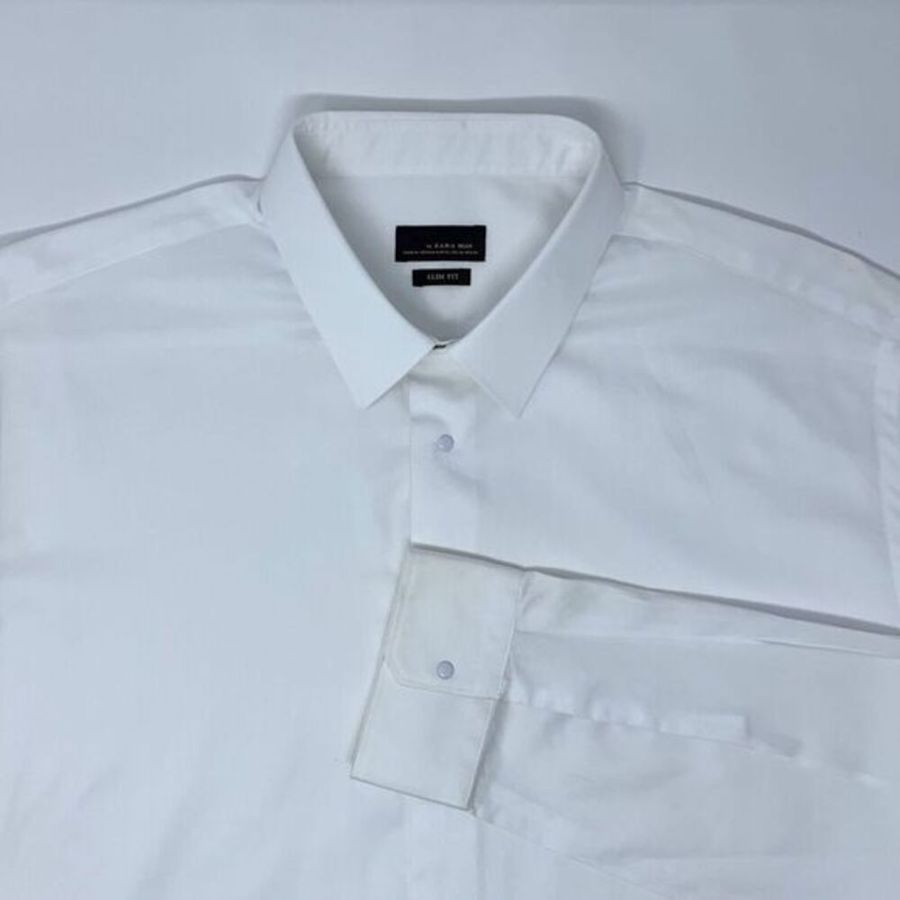Zara Man‎ Black Tag White Slim Fit Men's Long Sleeve Shirt Size 17 1/2"  35/36"